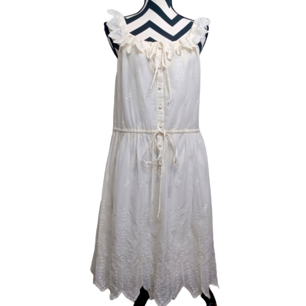Anna Sui Coquette Cotton Boho Floral Embroidered Dainty Cottagecore Summer Dress
